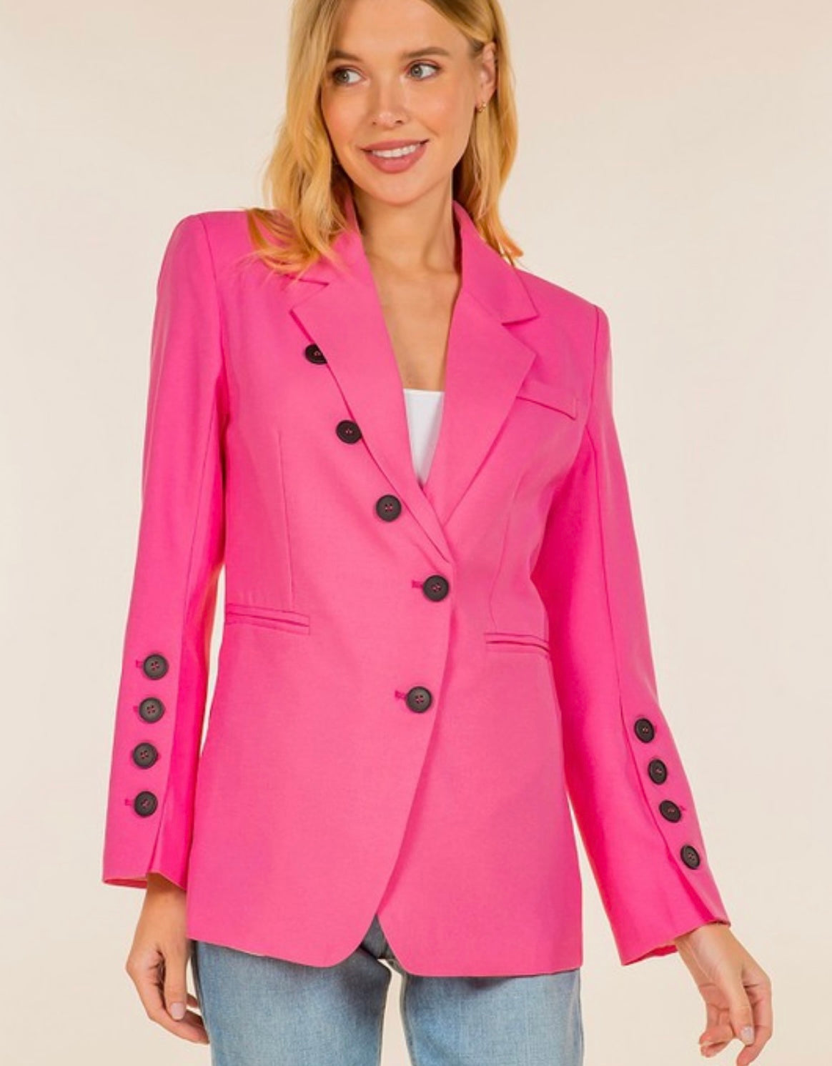 Pink Notched Collar Blazer