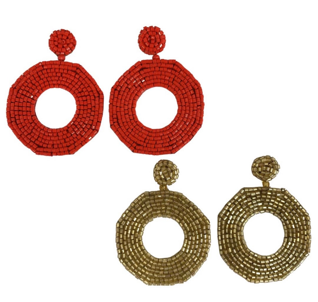 Gold Beaded Circle Earrings