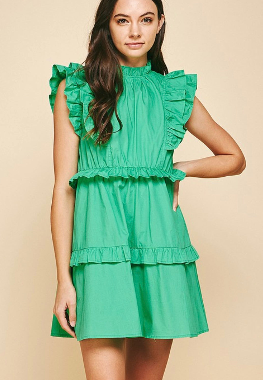 Summer Green Ruffle Mini Dress