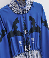Load image into Gallery viewer, Equestrian Print Long Sleeve Dress in Blue
