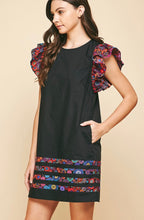 Load image into Gallery viewer, Black Dress w/Floral Trim
