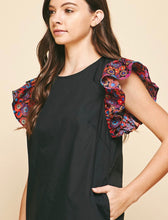 Load image into Gallery viewer, Black Dress w/Floral Trim
