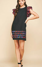 Load image into Gallery viewer, Black Dress w/Floral Trim
