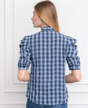 Load image into Gallery viewer, French Bow Shirt in Blue Check
