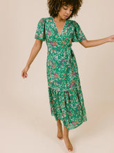 Load image into Gallery viewer, Wren Wrap Dress in Green Meadow Floral

