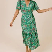 Load image into Gallery viewer, Wren Wrap Dress in Green Meadow Floral
