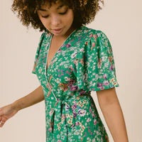 Load image into Gallery viewer, Wren Wrap Dress in Green Meadow Floral
