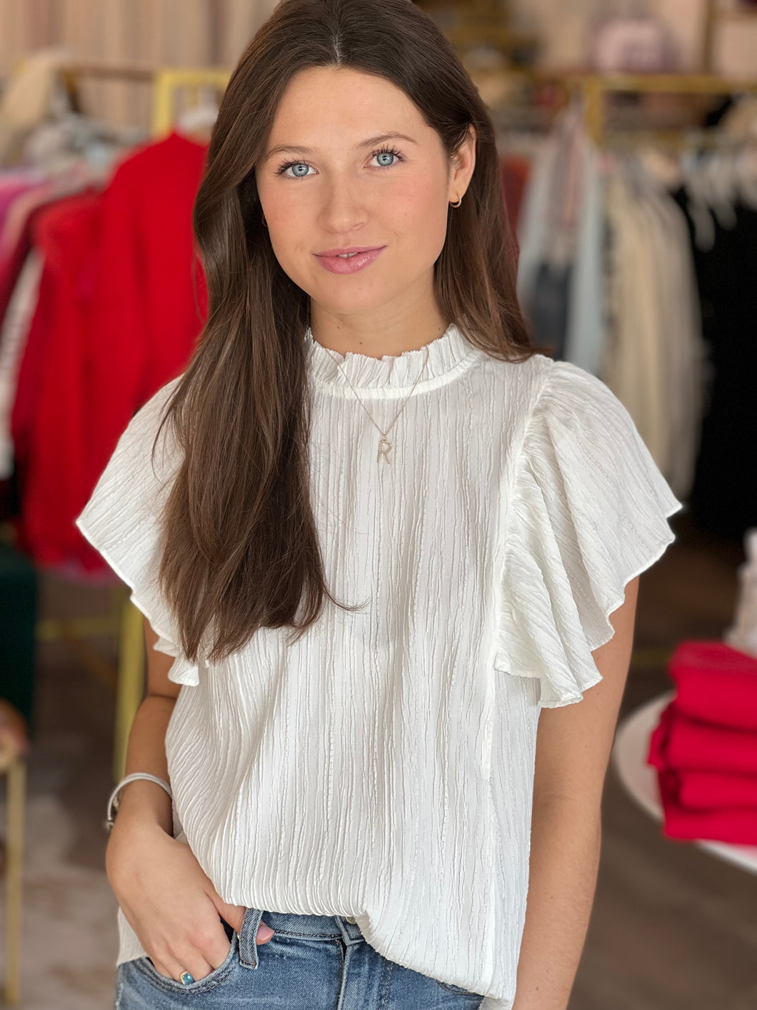 White Flutter Sleeve Top
