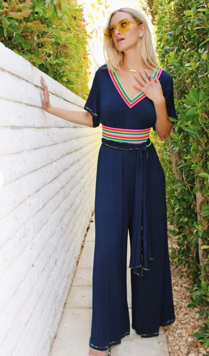 City Jumpsuit with Sash in Navy
