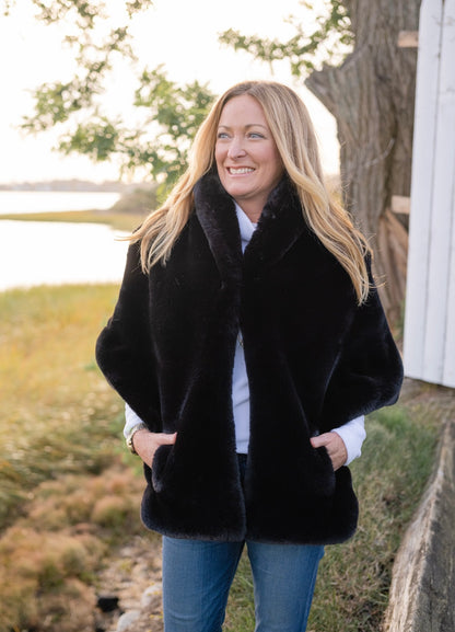 Luxe Black Faux Fur Capelet