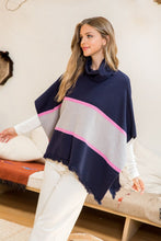 Load image into Gallery viewer, Navy Colorblock Turtleneck Poncho
