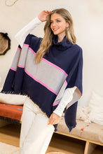 Load image into Gallery viewer, Navy Colorblock Turtleneck Poncho
