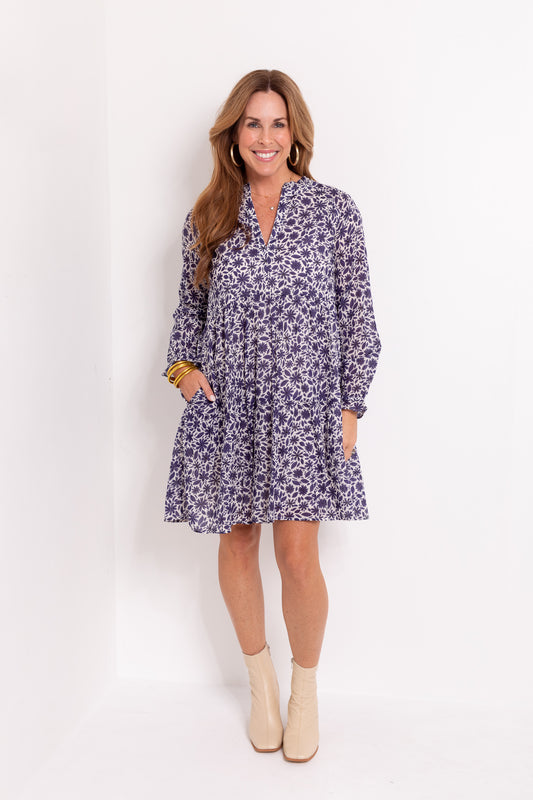 Waverly Dress in Bandana Dusty Blue