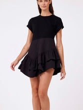 Load image into Gallery viewer, Combo Knit Ruffle Dress in Black
