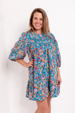 Load image into Gallery viewer, Lace Trim Dress in Teal Floral
