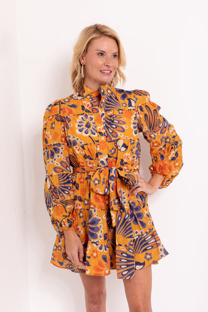 Pineapple Flowers Yellow Mini Dress