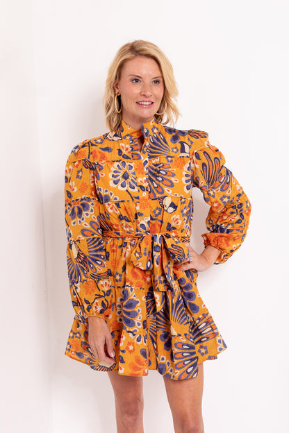 Pineapple Flowers Yellow Mini Dress