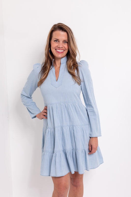 Chambray Long Sleeve Tunic Dress