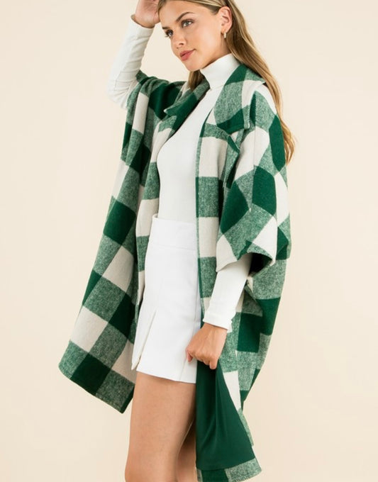 Check Long Coat in Green