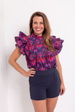 Load image into Gallery viewer, Pintuck Ruffle Top in Blue Kazak
