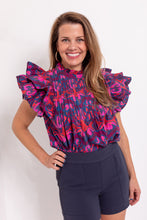 Load image into Gallery viewer, Pintuck Ruffle Top in Blue Kazak
