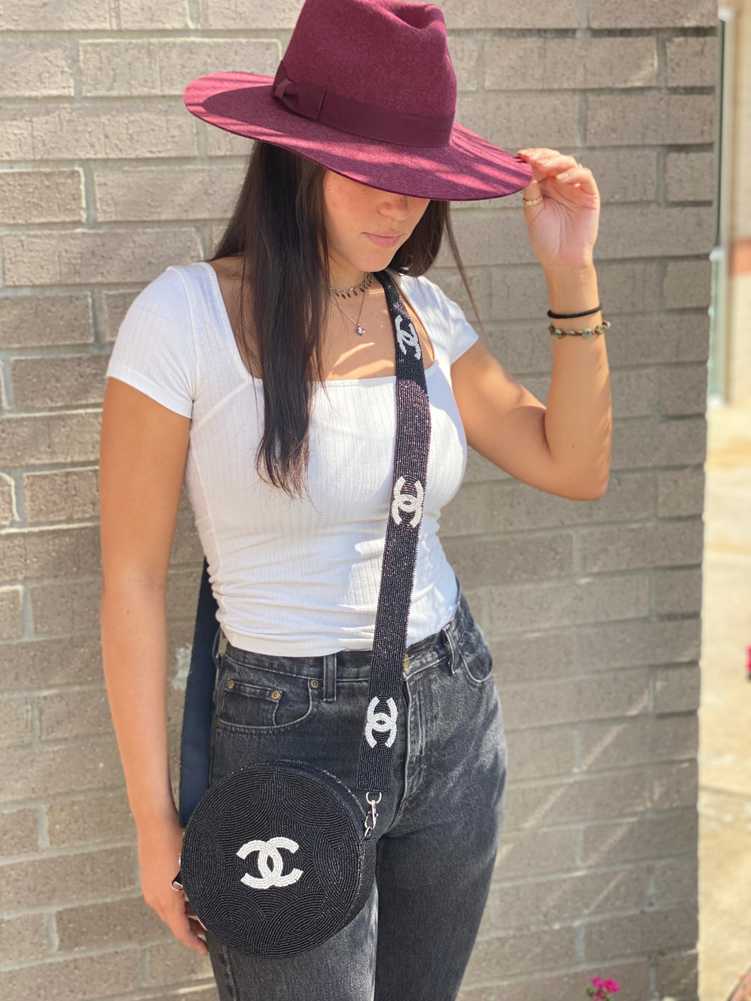 Black/White Beaded Bag