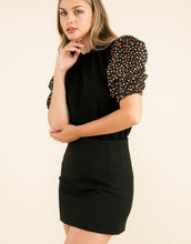 Load image into Gallery viewer, Knit Flower Puff Sleeve Top in Black
