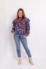 Load image into Gallery viewer, Pineapple Flowers Navy Blouse
