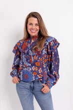 Load image into Gallery viewer, Pineapple Flowers Navy Blouse

