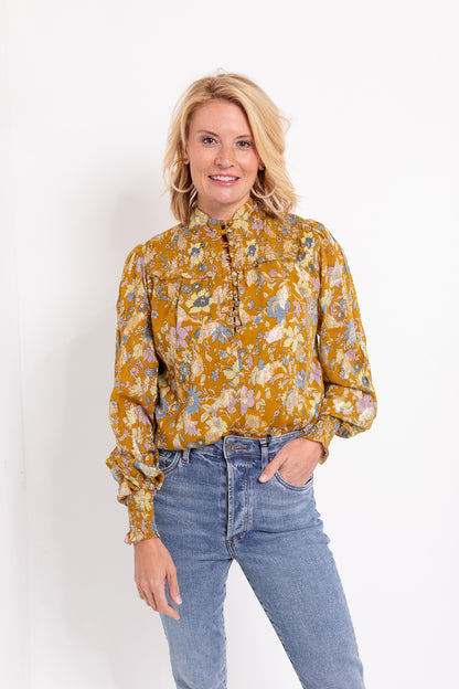 Florentina Print Blouse in Camel Garden