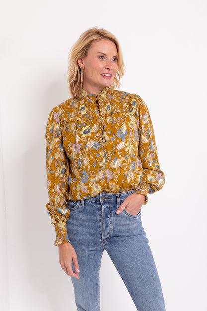 Florentina Print Blouse in Camel Garden