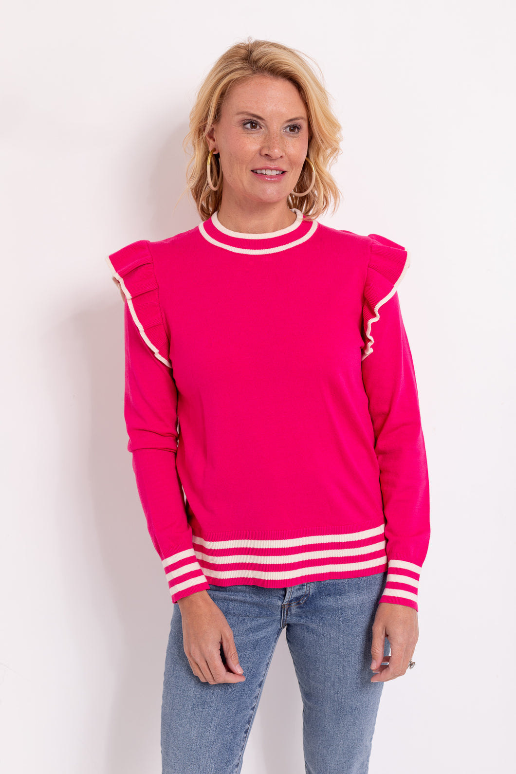 Hot Pink Ruffle Knit Sweater