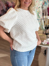 Load image into Gallery viewer, White Textured Puff Sleeve Top
