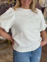 Load image into Gallery viewer, White Textured Puff Sleeve Top
