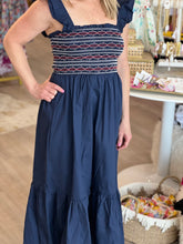 Load image into Gallery viewer, Navy Smocked Maxi Dress
