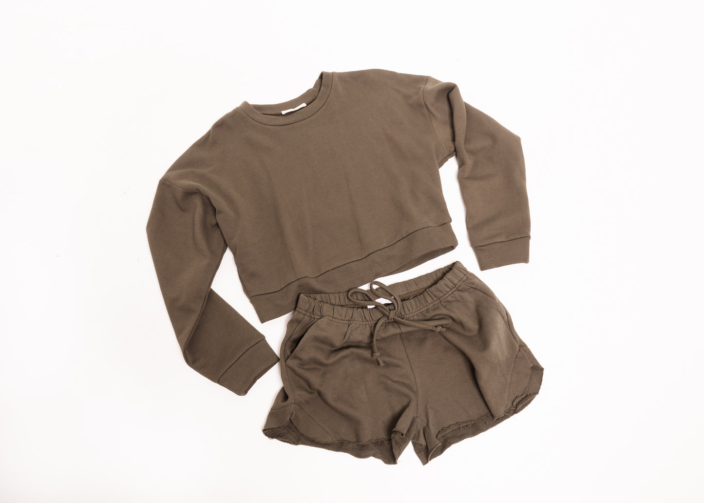 Olive Solid Knit Short Set