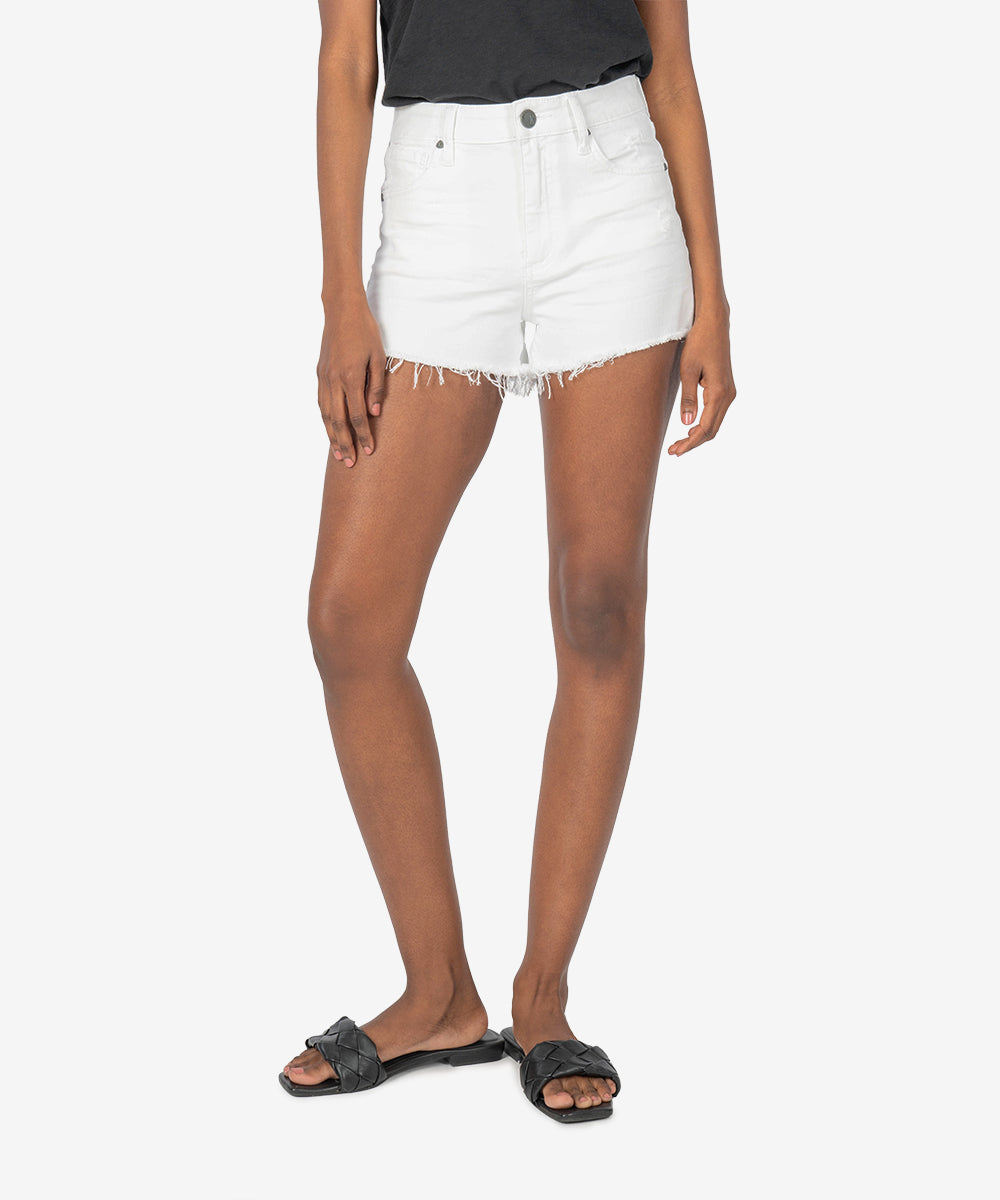 Jane High Rise Fray Hem Short in Optic White