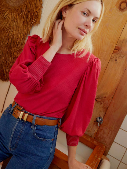 Loren Smocked Tee in Red