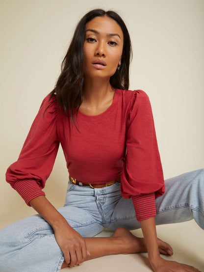 Loren Smocked Tee in Red
