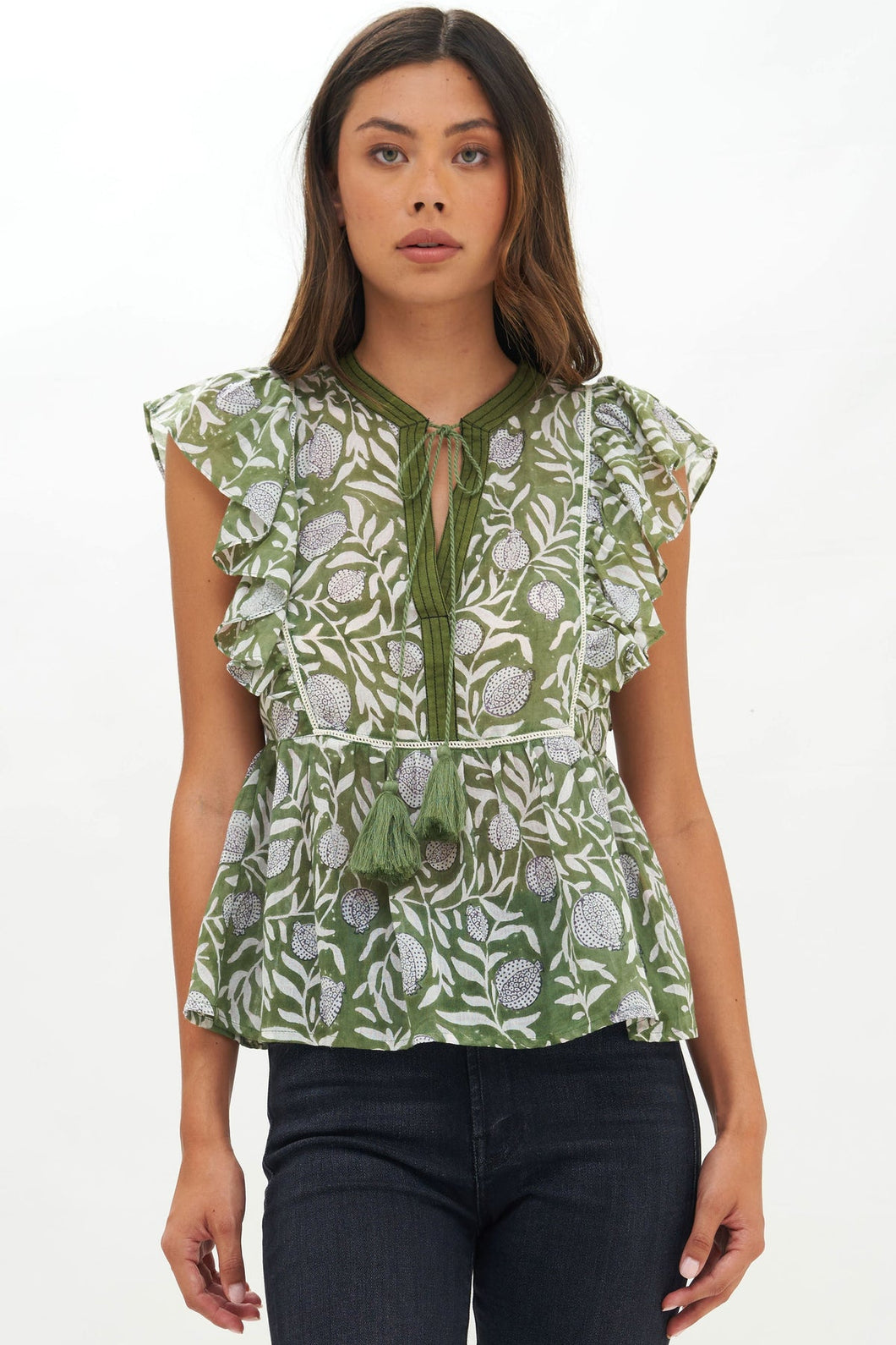 Manzanilla Flirty Tie Top in Olive