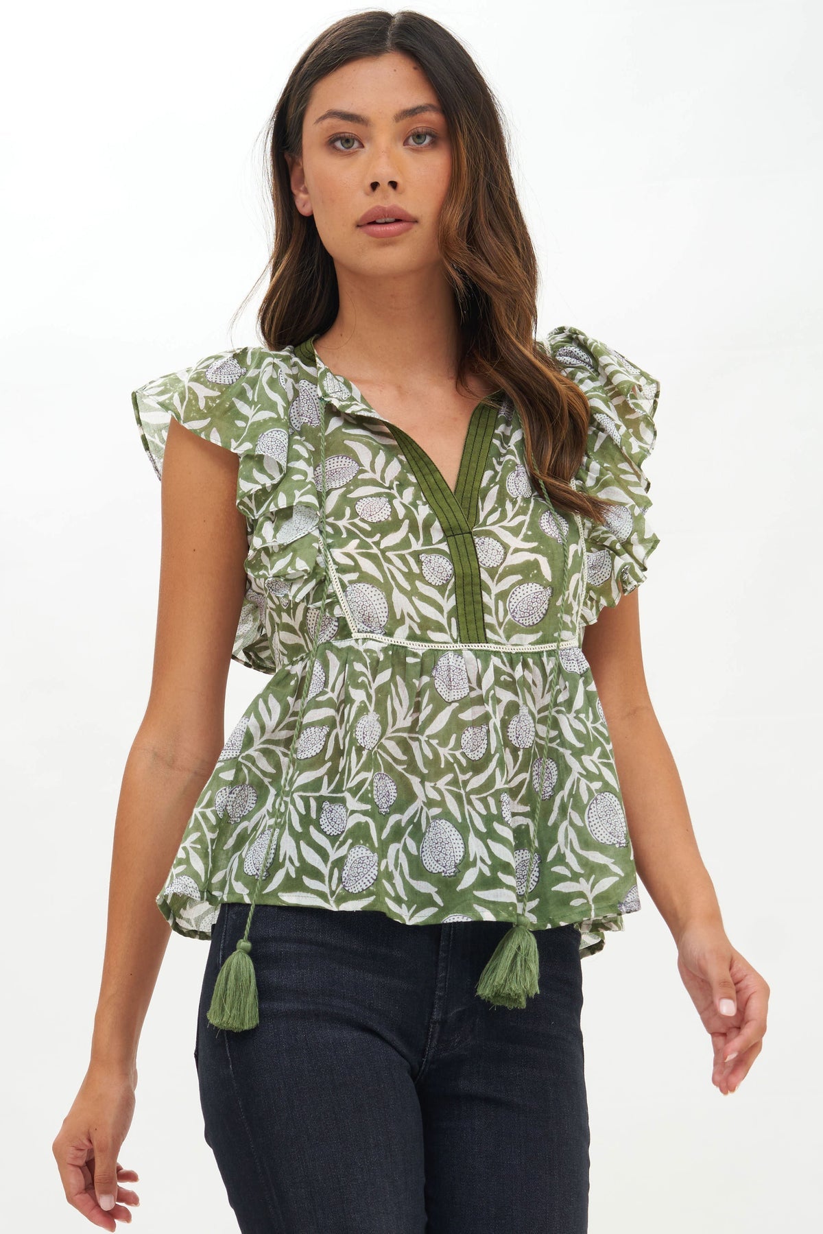 Manzanilla Flirty Tie Top in Olive