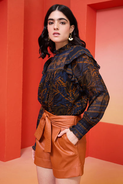 Daphne Blouse in Midnight Leaf