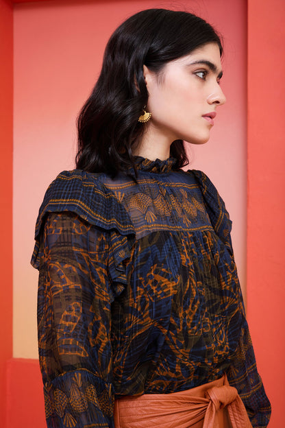 Daphne Blouse in Midnight Leaf