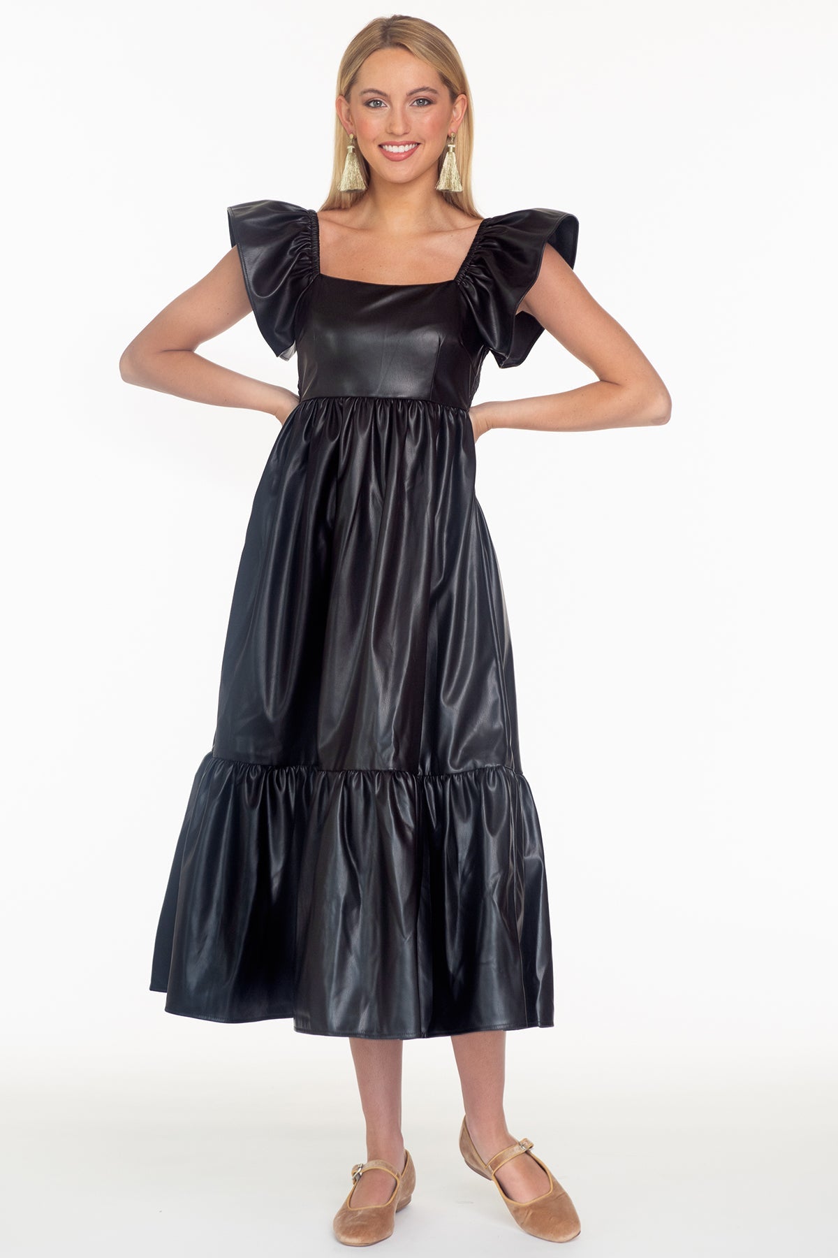 Brooke Dress in Black Leather
