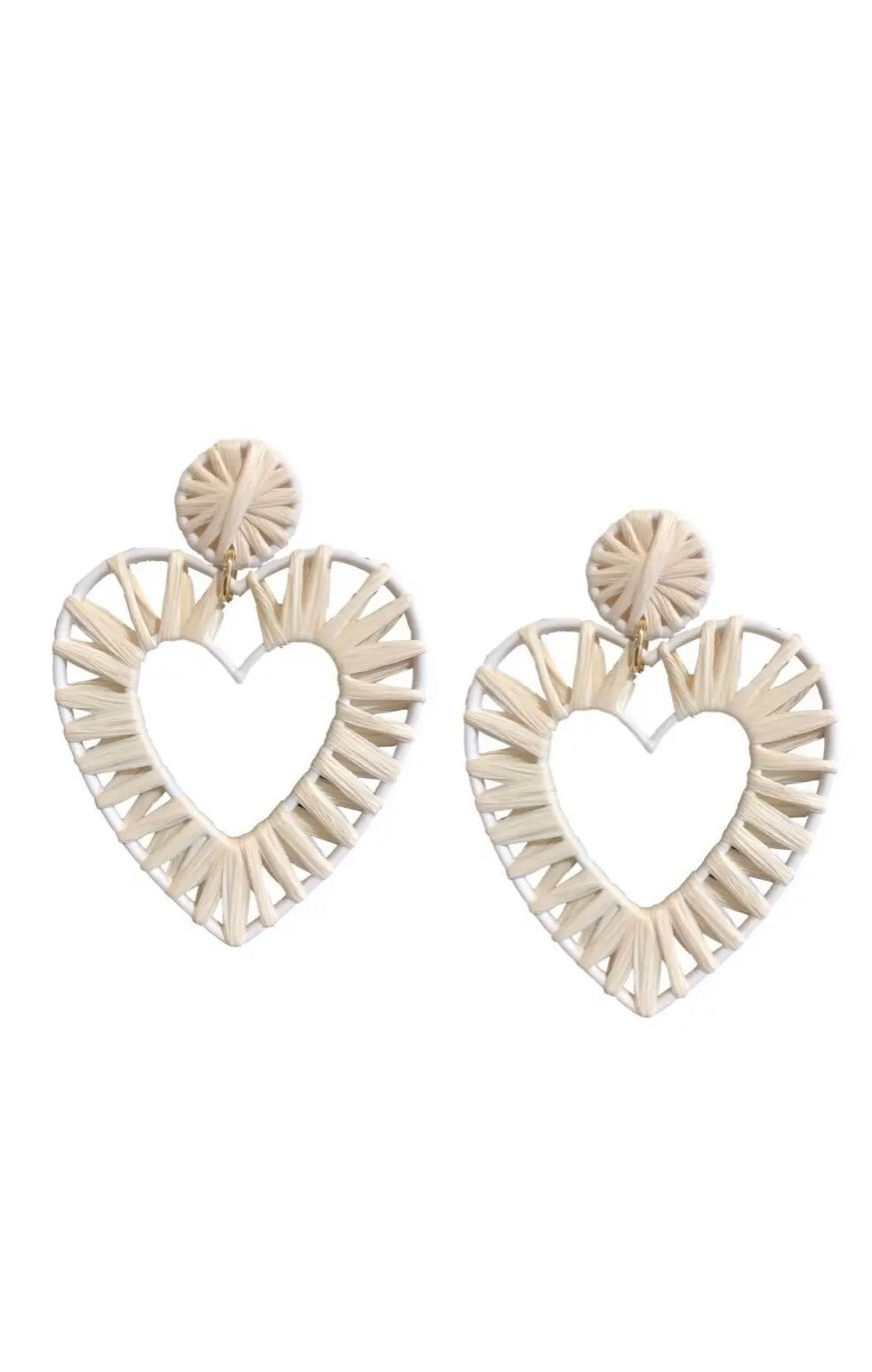 Natural Raffia Heart Earrings