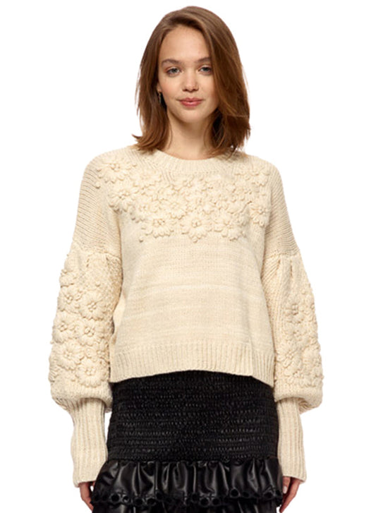 Ivory Chunky Embroidered Floral Sweater