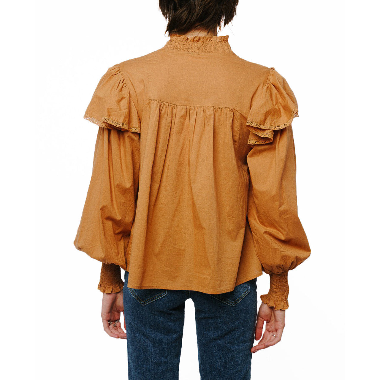 Smock Detail LS Top in Brown