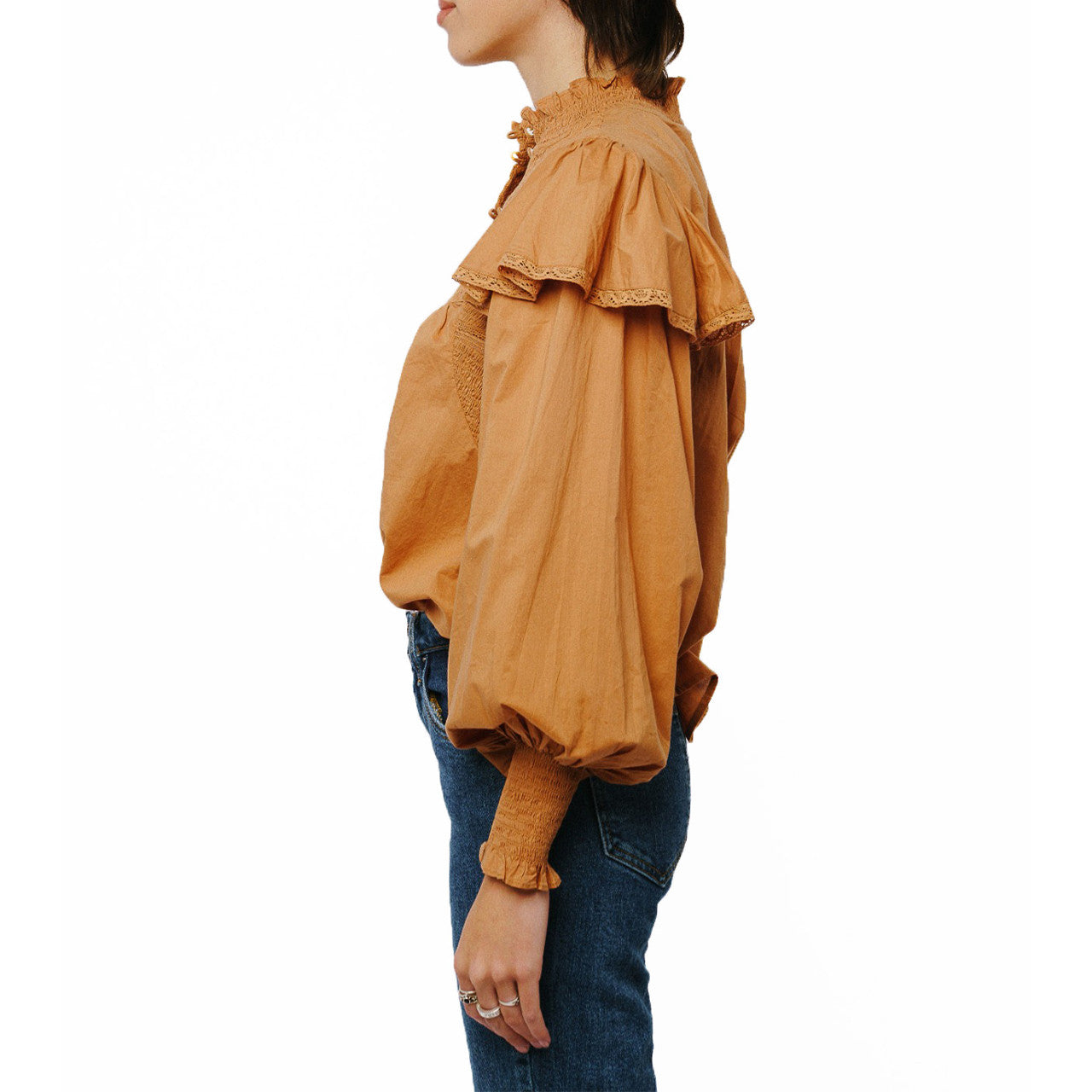 Smock Detail LS Top in Brown
