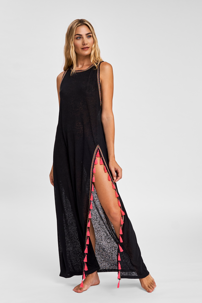 Tassel Slit Dress in Black