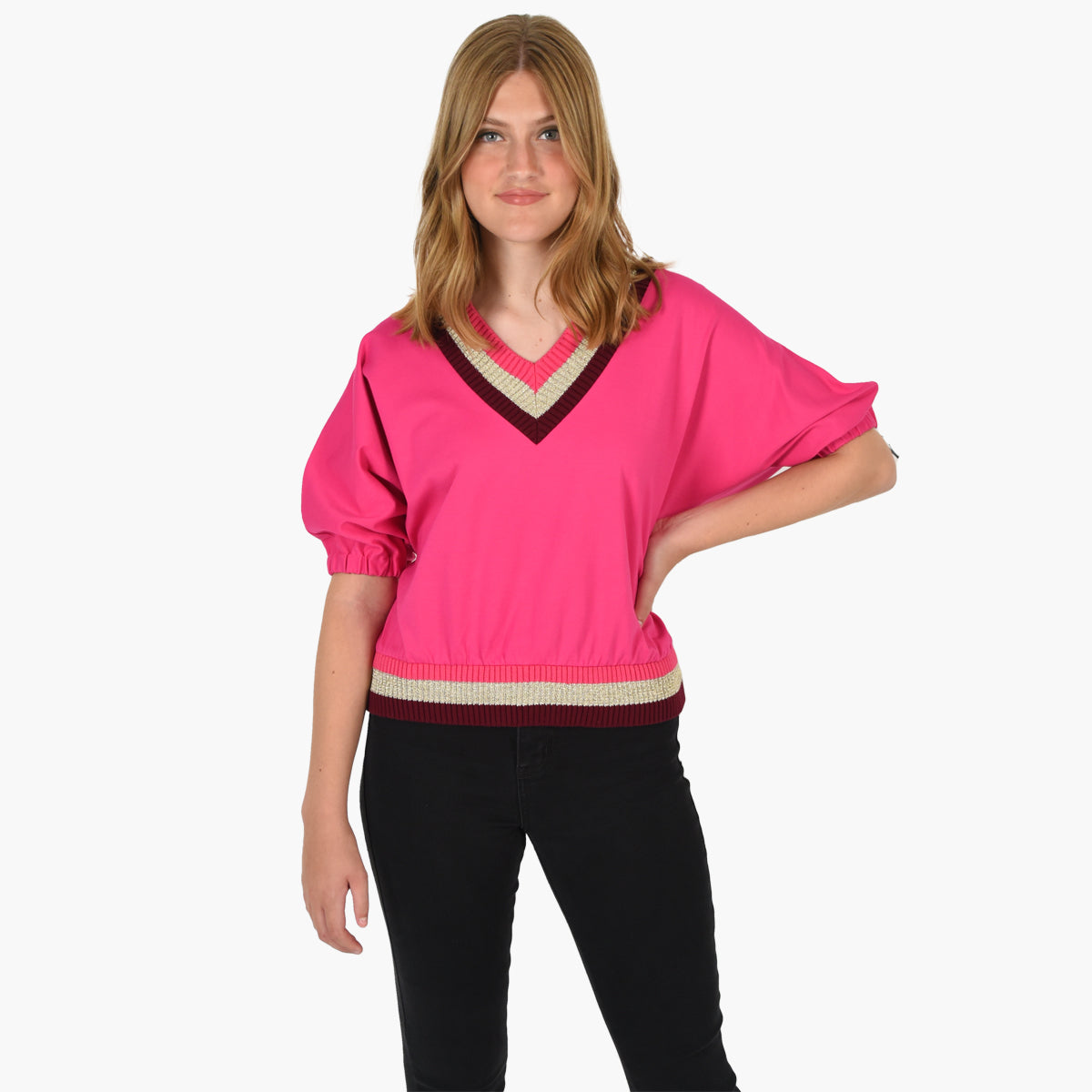 Varsity Poppy Top in Fuchsia Ponte